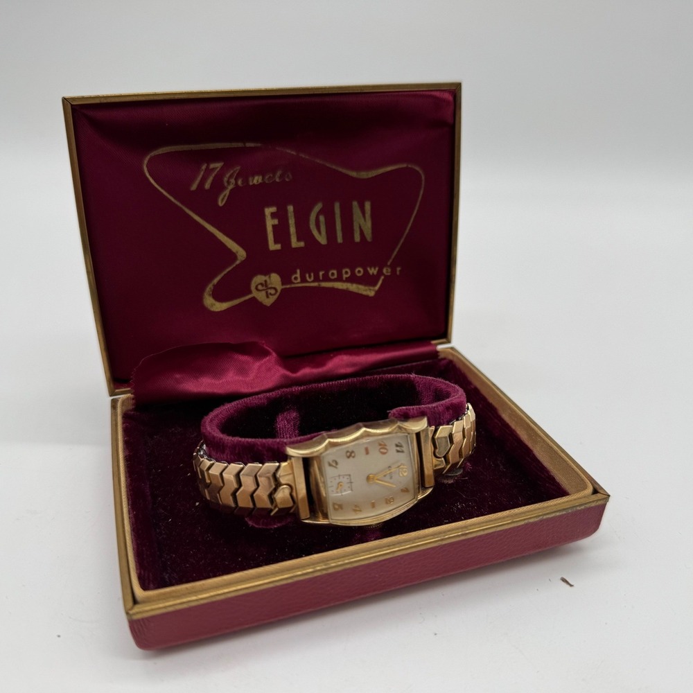 Vintage Elgin Durapower 17 Jewels 10K RGP Gold Watch Box 23mm Mens